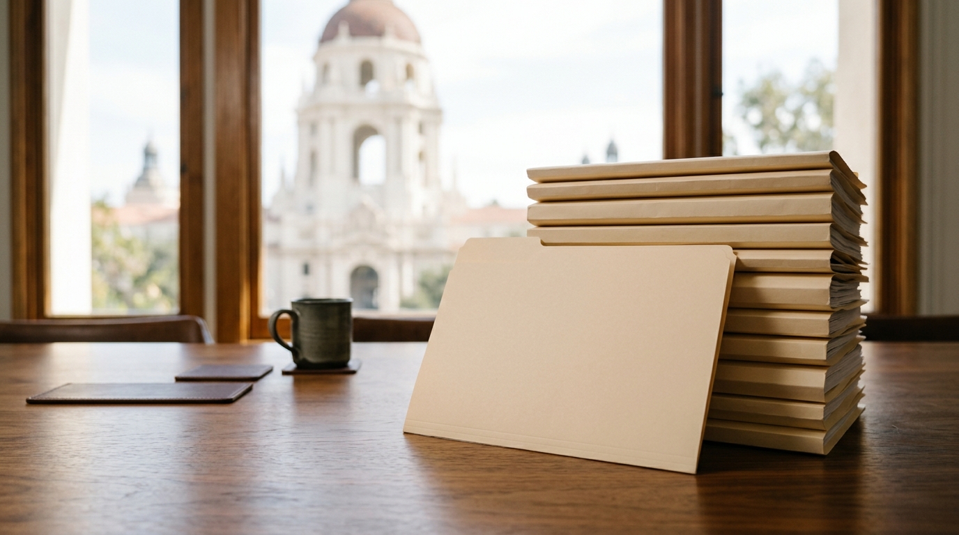 California court order folder beside immigration case documents with no readable text