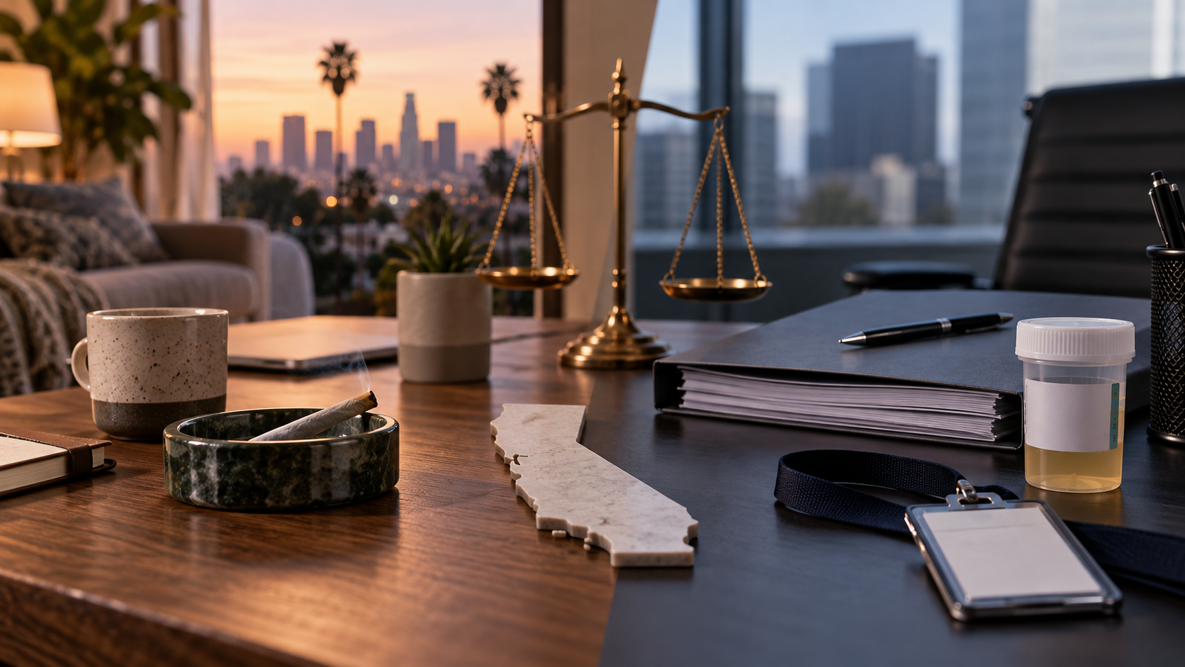 After-hours home and workplace policy settings separated by a testing record and employee badge