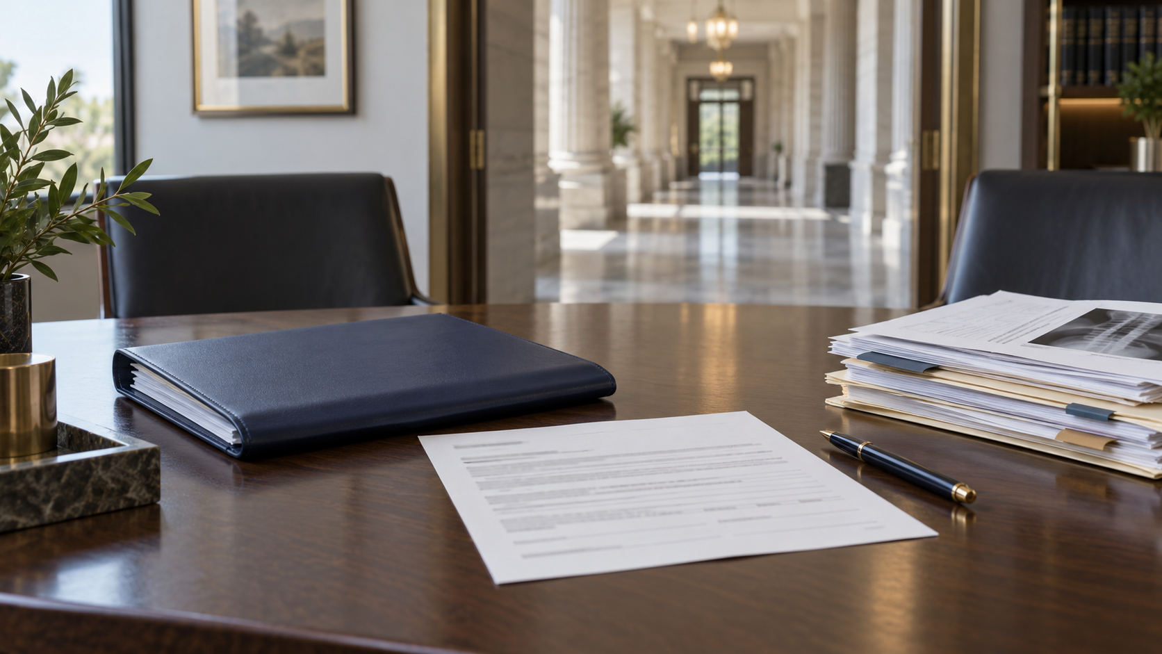 California WCAB settlement documents on a desk with a gavel, representing the approval process for workers' compensation settlements