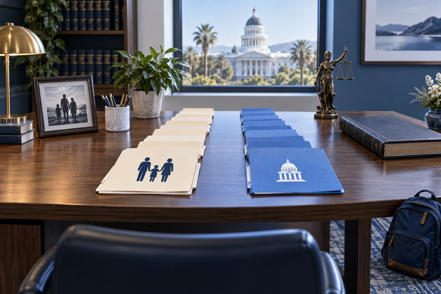 Separate family and public-benefit folders on a counselor’s desk