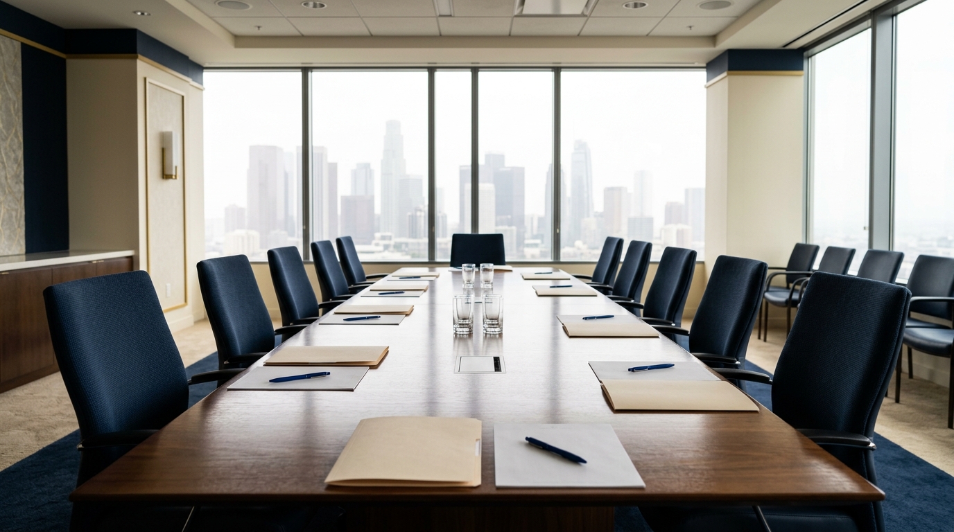 Los Angeles public employee pension folders arranged across a collective bargaining table
