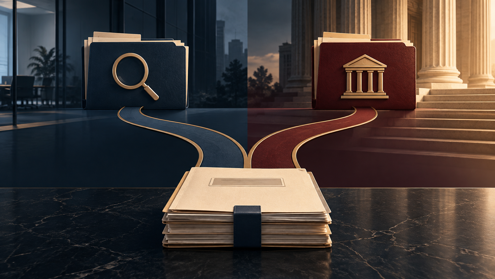Two procedural paths branching from one organized employment evidence file