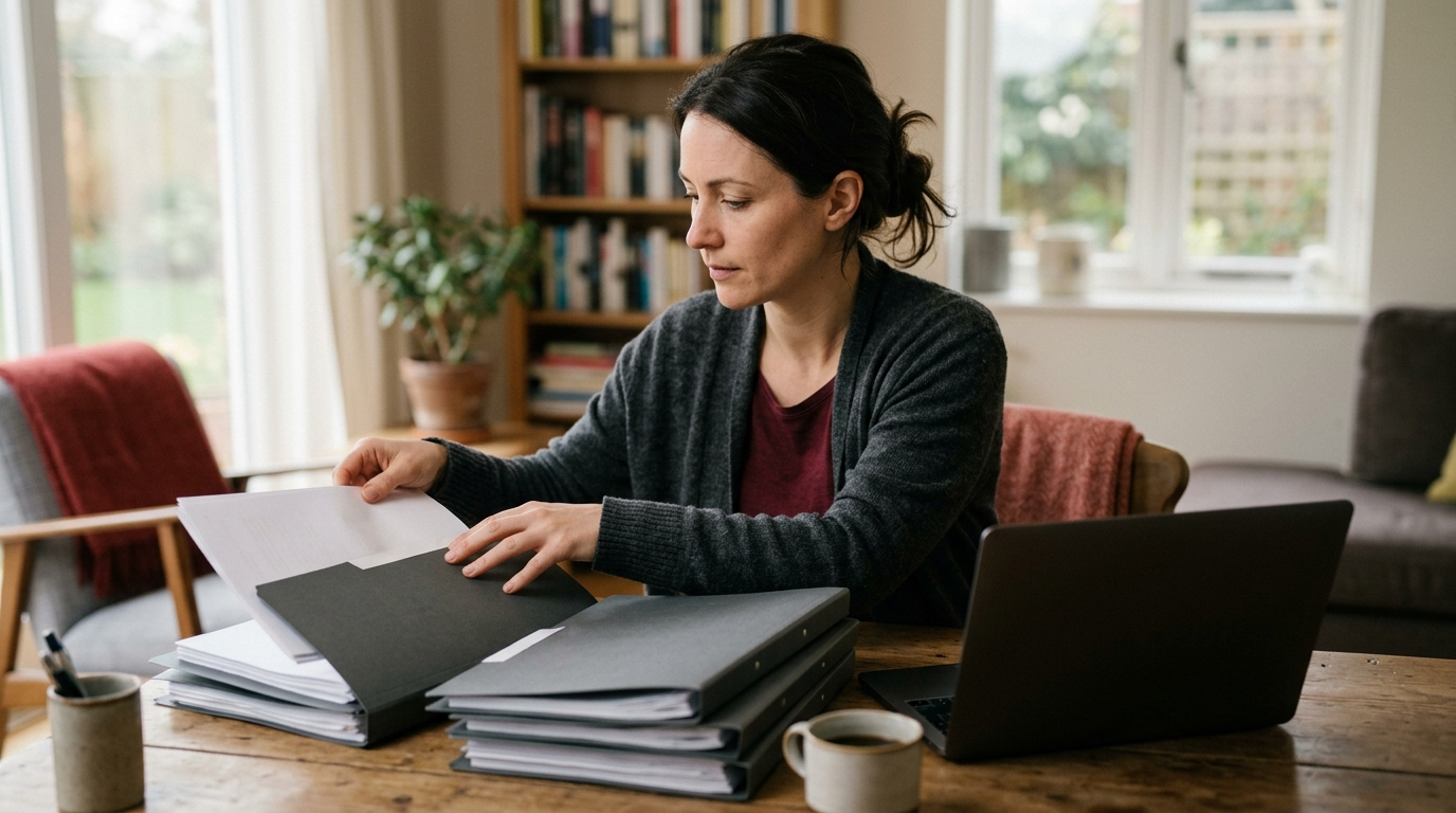 An employee organizes personal employment records into unmarked folders without copying unrelated confidential workplace material.