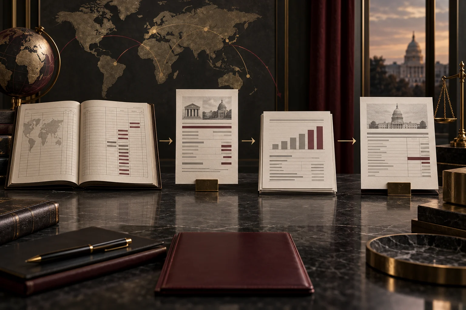 Foreign levy documents aligned with a profit and credit worksheet
