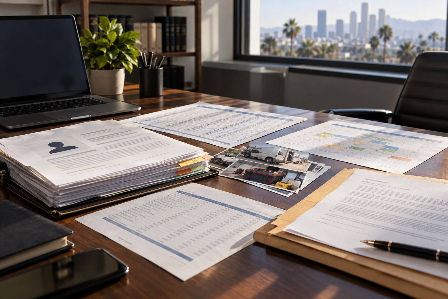 A worker classification contract, schedules, time records, pay records, equipment notes, and wage calculation file.