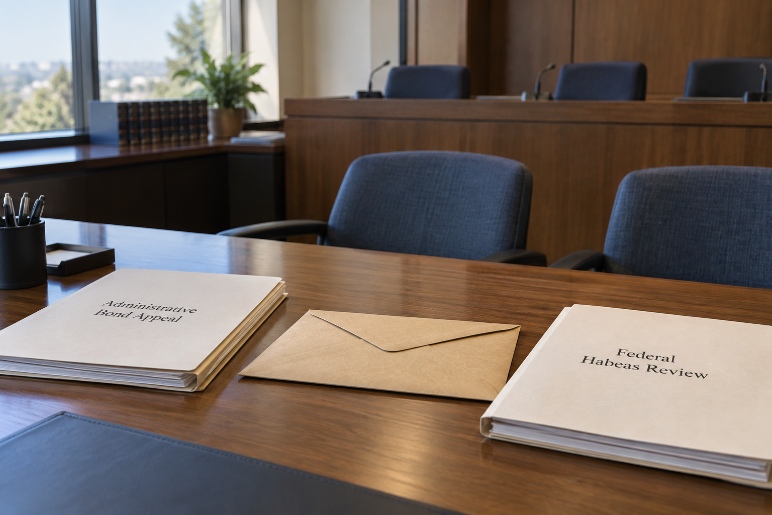 A sealed appeal envelope beside separate custody files