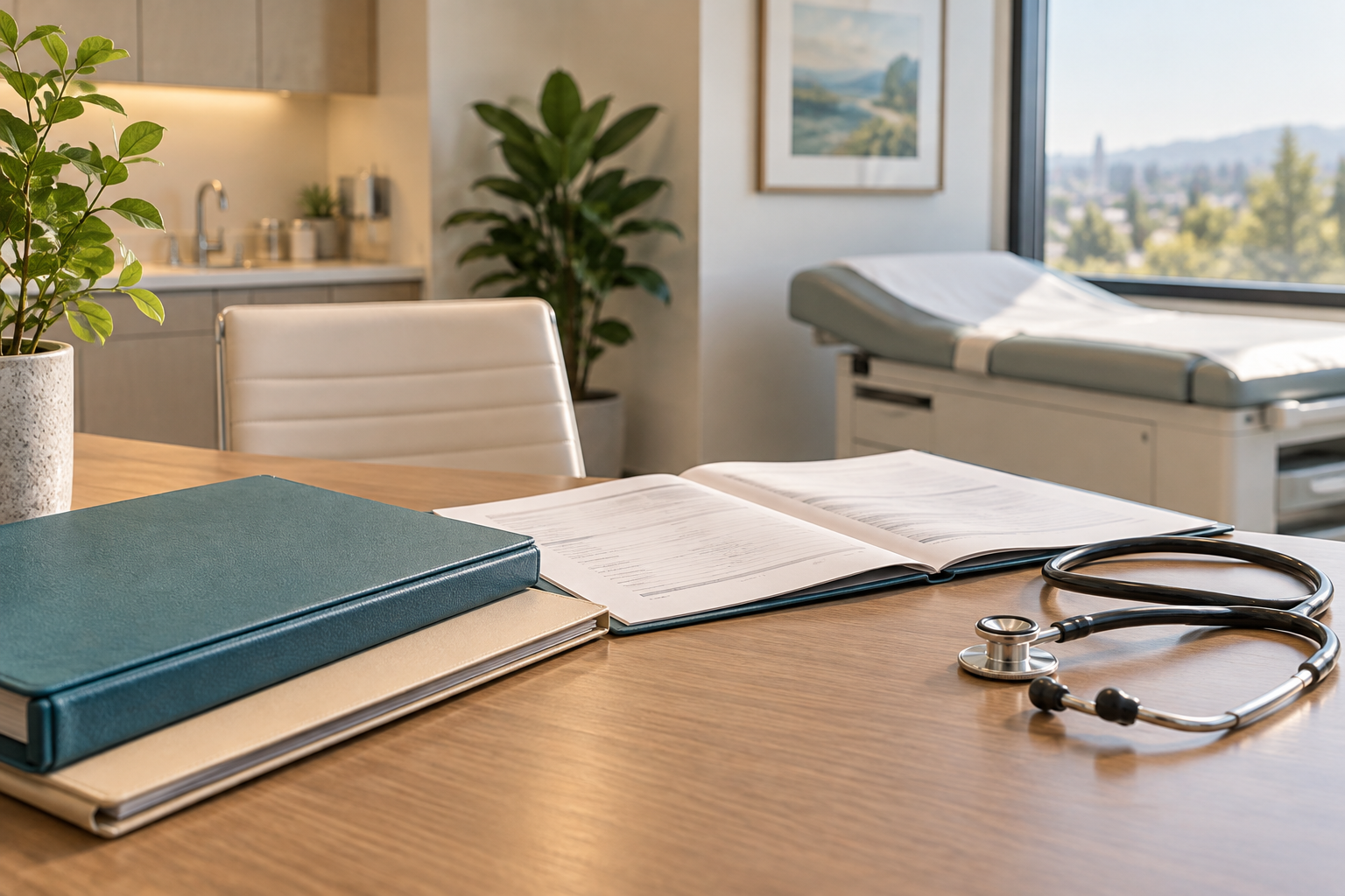 A stethoscope and private medical report in a consultation room