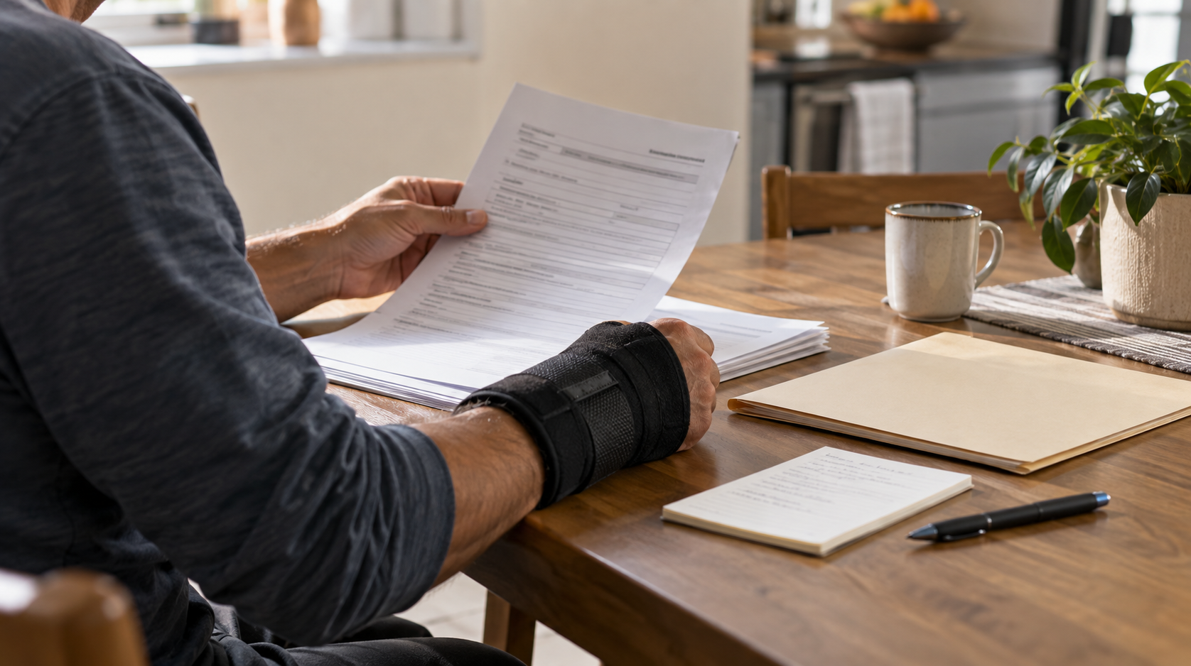 Illustration of a worker discussing a workplace injury with advisers