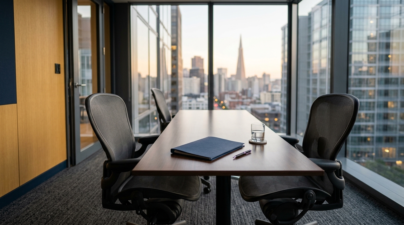 Private conference room prepared for a confidential employment-law consultation